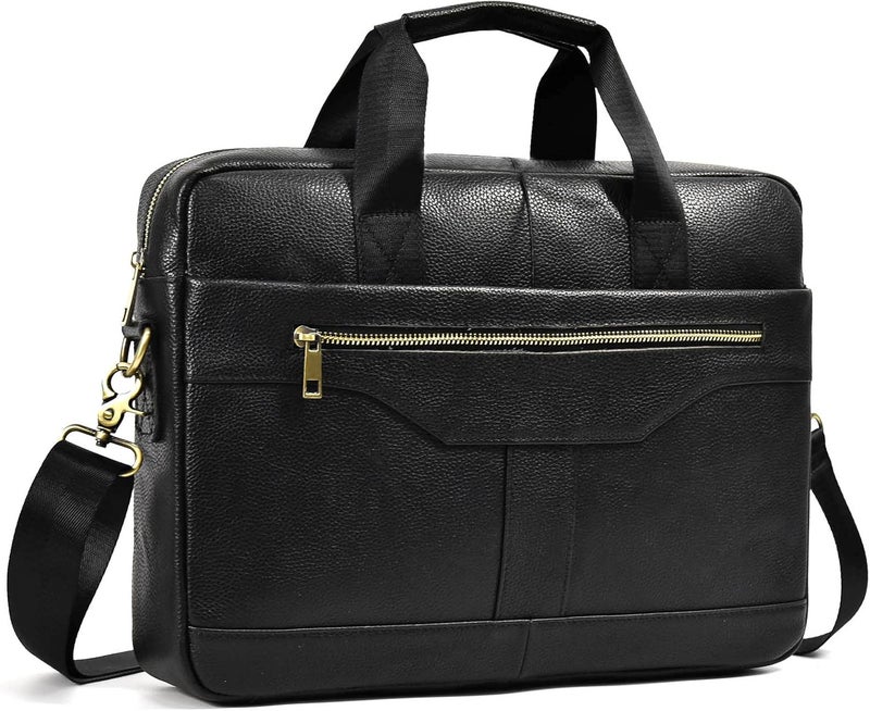 SAIION Genuine Leather Briefcase for Men, Laptop Computer Shoulder Bag With Strap, 15.6 Inch Business Travel Work Handbag - Image 1
